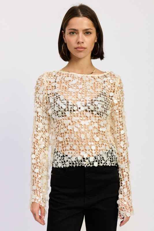 LONG SLEEVE SEQUIN MESH TOP