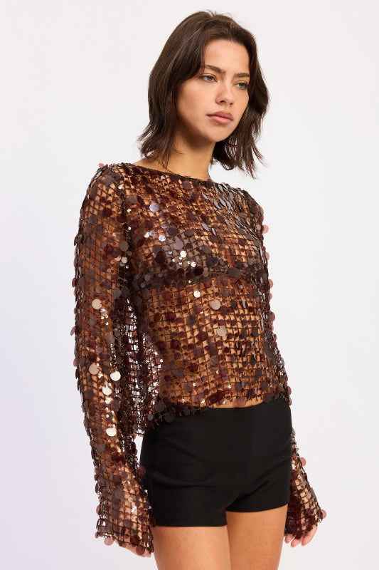 LONG SLEEVE SEQUIN MESH TOP