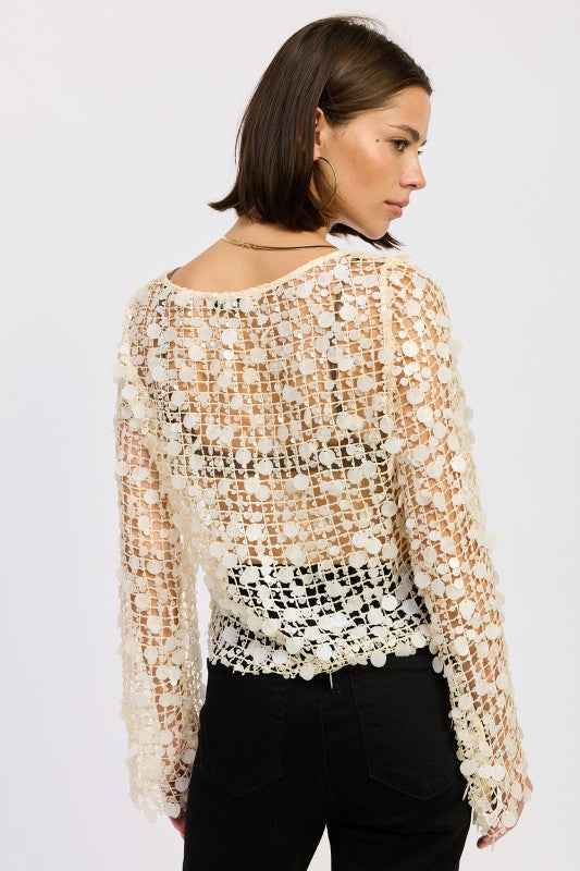 LONG SLEEVE SEQUIN MESH TOP