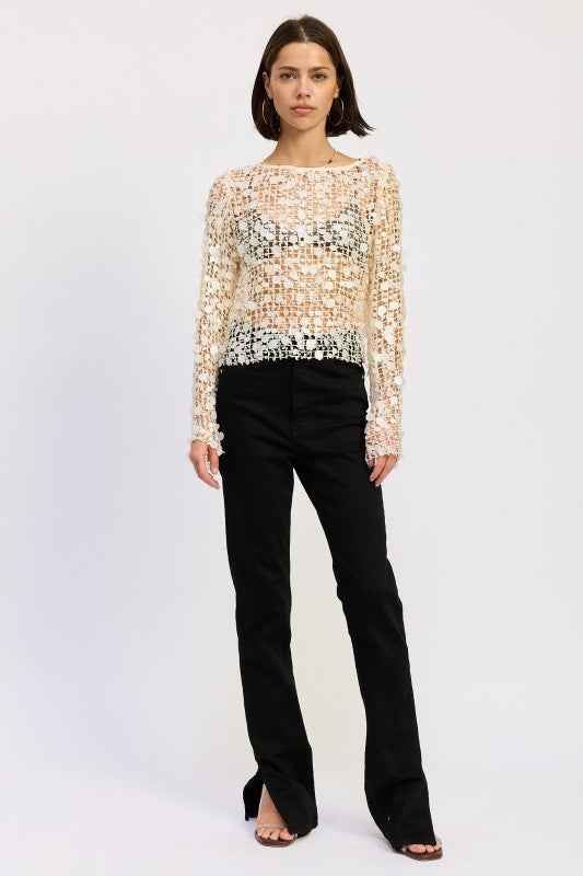 LONG SLEEVE SEQUIN MESH TOP