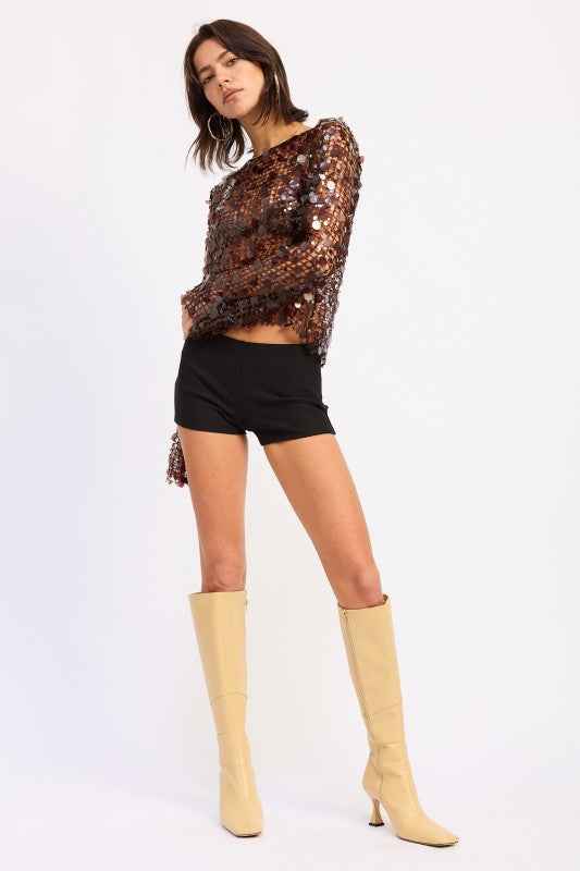 LONG SLEEVE SEQUIN MESH TOP