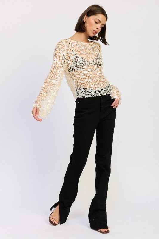 LONG SLEEVE SEQUIN MESH TOP