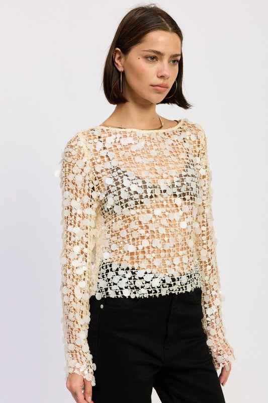 LONG SLEEVE SEQUIN MESH TOP