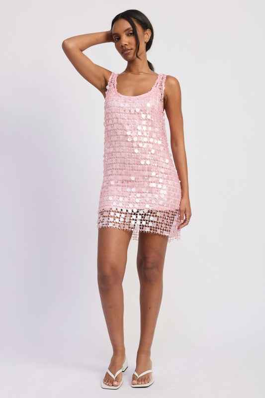 MINI MESH SLEEVELESS SEQUIN DRESS