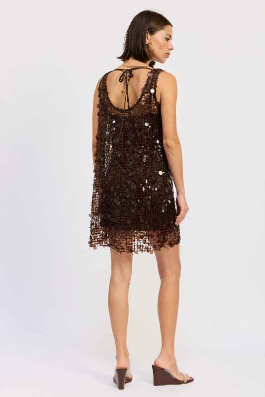 MINI MESH SLEEVELESS SEQUIN DRESS