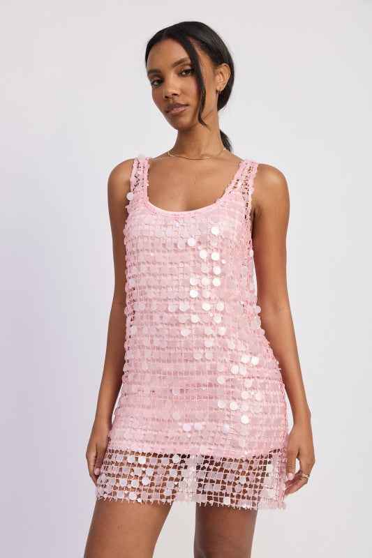 MINI MESH SLEEVELESS SEQUIN DRESS