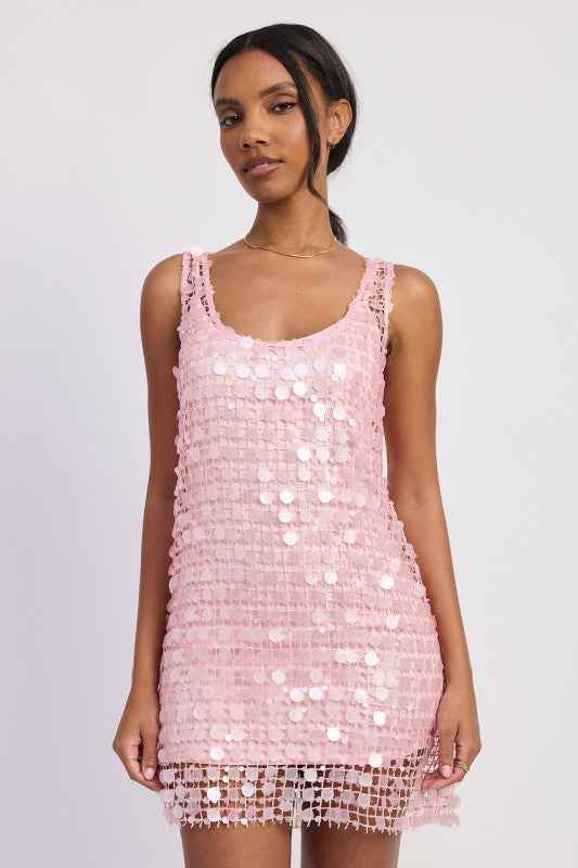 MINI MESH SLEEVELESS SEQUIN DRESS