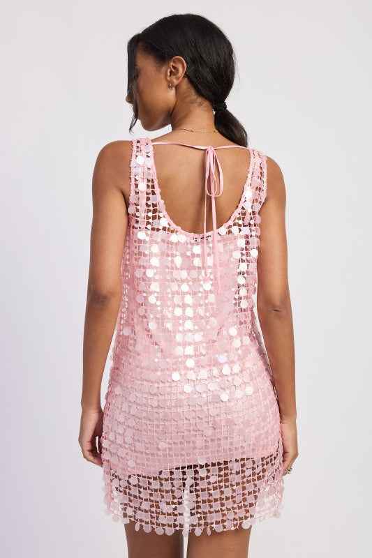 MINI MESH SLEEVELESS SEQUIN DRESS