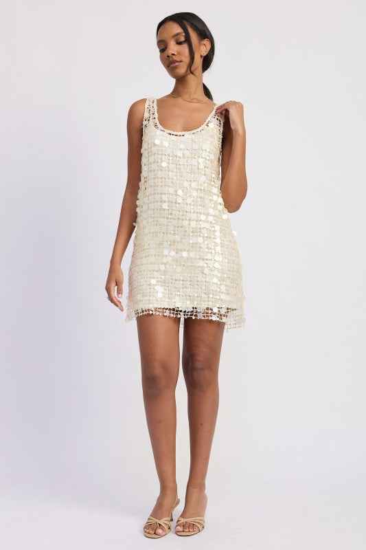 MINI MESH SLEEVELESS SEQUIN DRESS