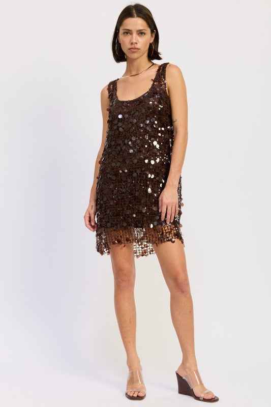 MINI MESH SLEEVELESS SEQUIN DRESS