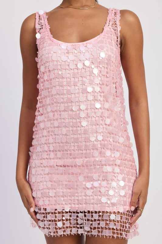 MINI MESH SLEEVELESS SEQUIN DRESS
