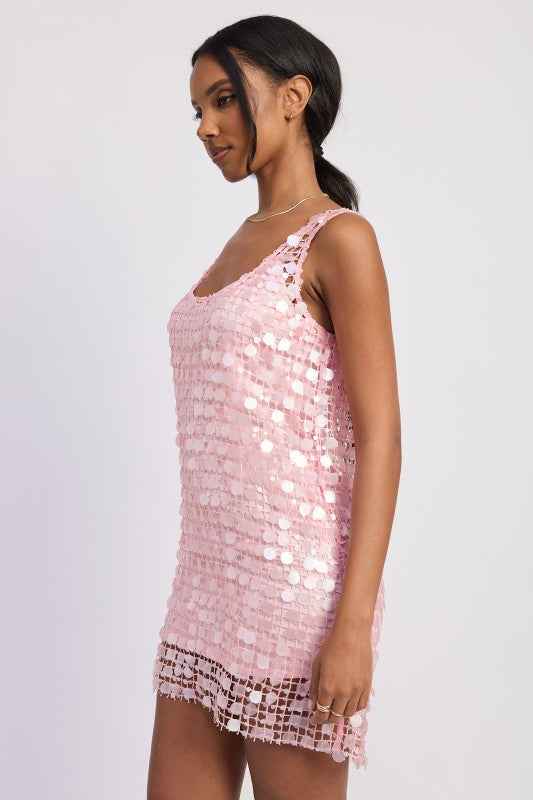 MINI MESH SLEEVELESS SEQUIN DRESS