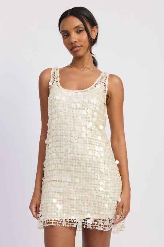 MINI MESH SLEEVELESS SEQUIN DRESS