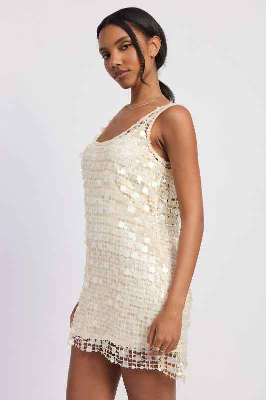 MINI MESH SLEEVELESS SEQUIN DRESS