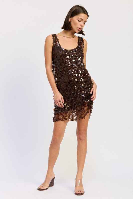 MINI MESH SLEEVELESS SEQUIN DRESS
