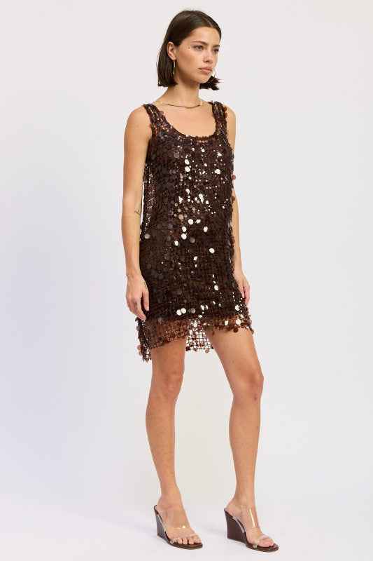 MINI MESH SLEEVELESS SEQUIN DRESS