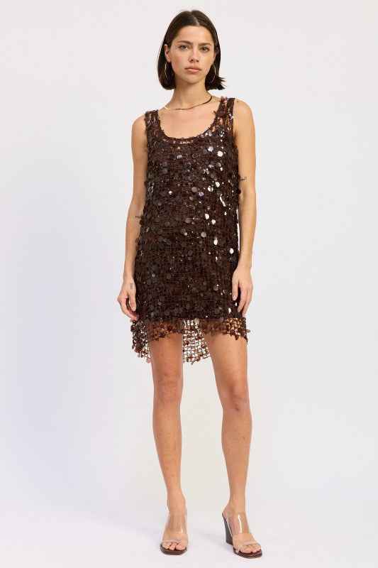 MINI MESH SLEEVELESS SEQUIN DRESS