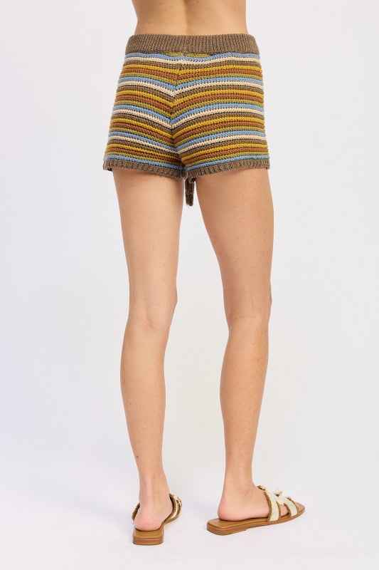 MINI CROCHET KNITTED STRIPED SHORTS