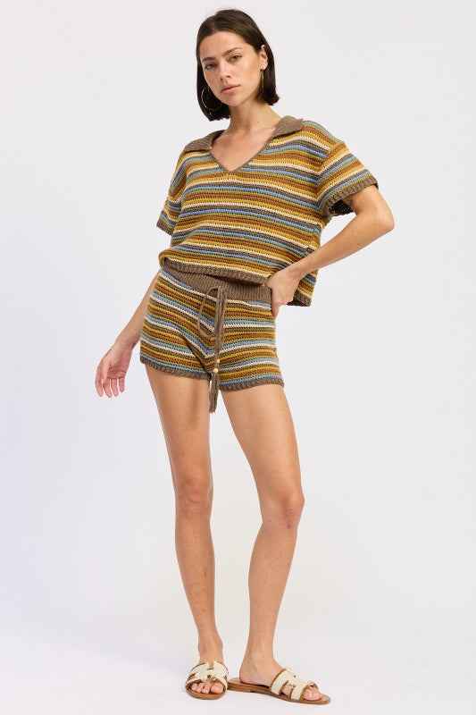 MINI CROCHET KNITTED STRIPED SHORTS