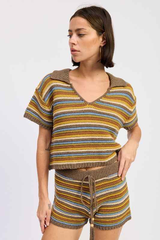 MINI CROCHET KNITTED STRIPED SHORTS