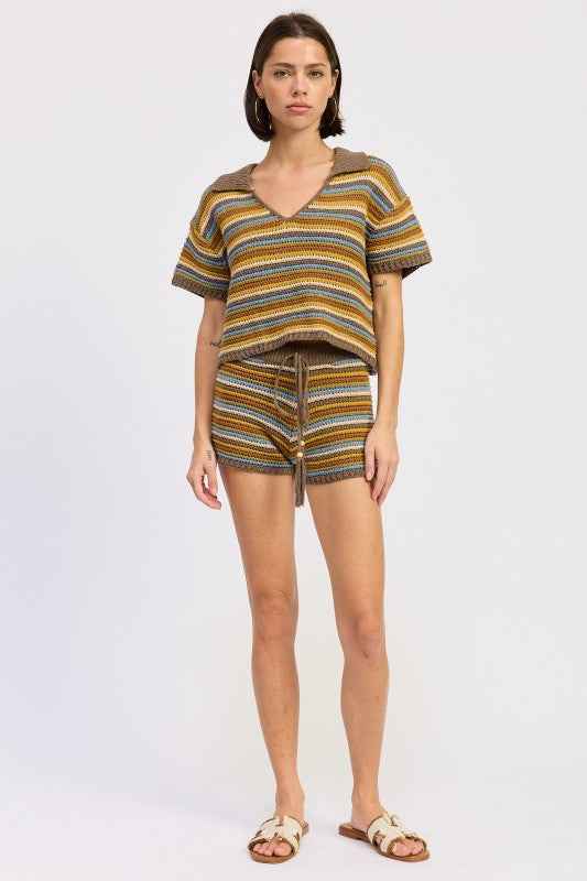 MINI CROCHET KNITTED STRIPED SHORTS