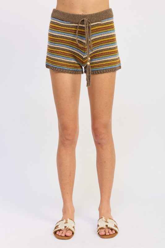 MINI CROCHET KNITTED STRIPED SHORTS