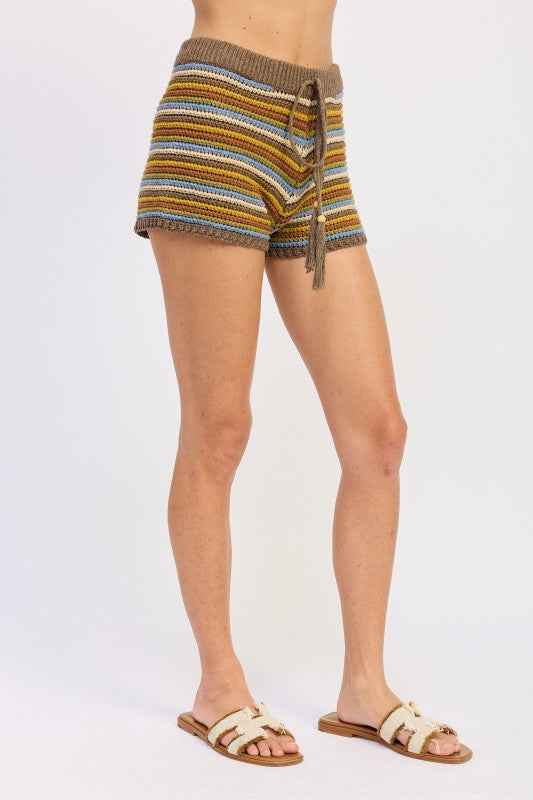 MINI CROCHET KNITTED STRIPED SHORTS