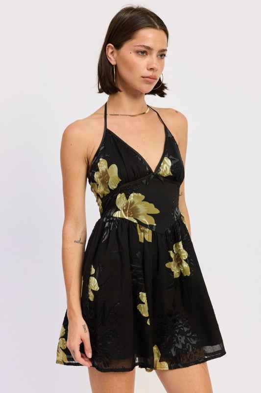 MINI FLORAL HALTER DRESS