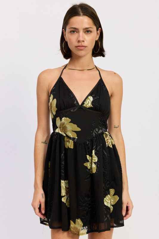 MINI FLORAL HALTER DRESS