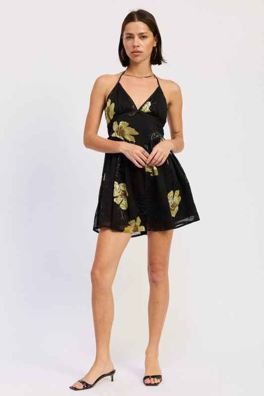 MINI FLORAL HALTER DRESS