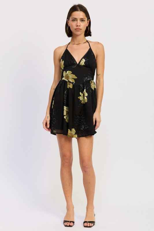 MINI FLORAL HALTER DRESS