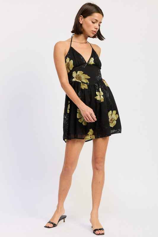 MINI FLORAL HALTER DRESS
