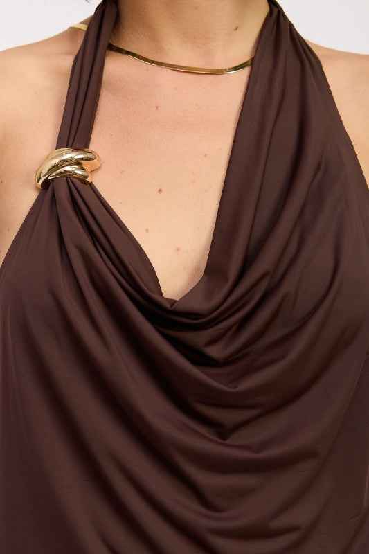 SLEEVELESS COWL NECK TOP WITH GOLD TRIM