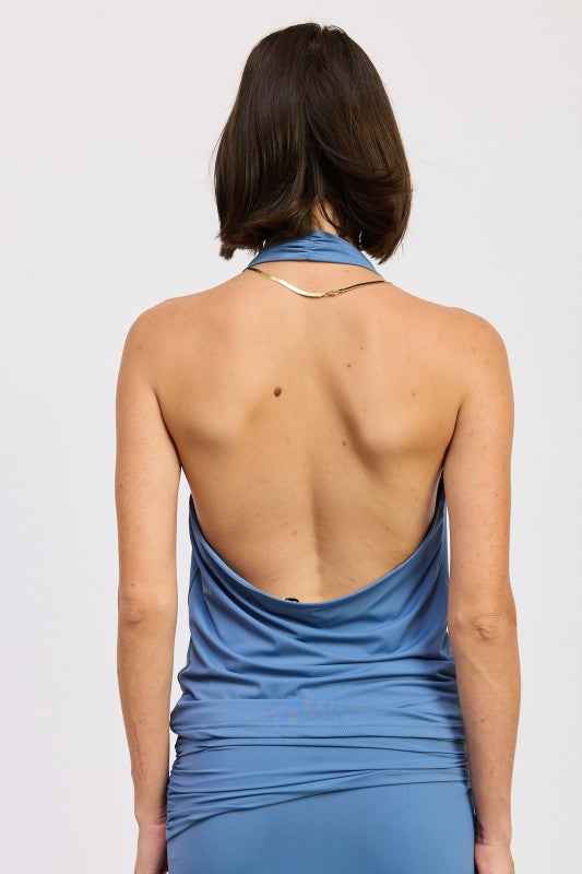 SLEEVELESS COWL NECK TOP WITH GOLD TRIM