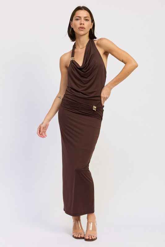 SLEEVELESS COWL NECK TOP WITH GOLD TRIM