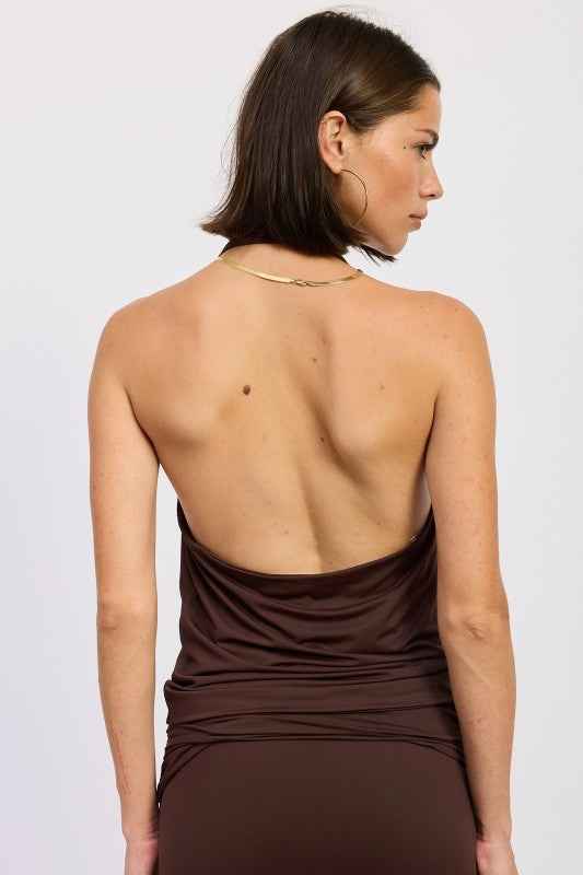 SLEEVELESS COWL NECK TOP WITH GOLD TRIM