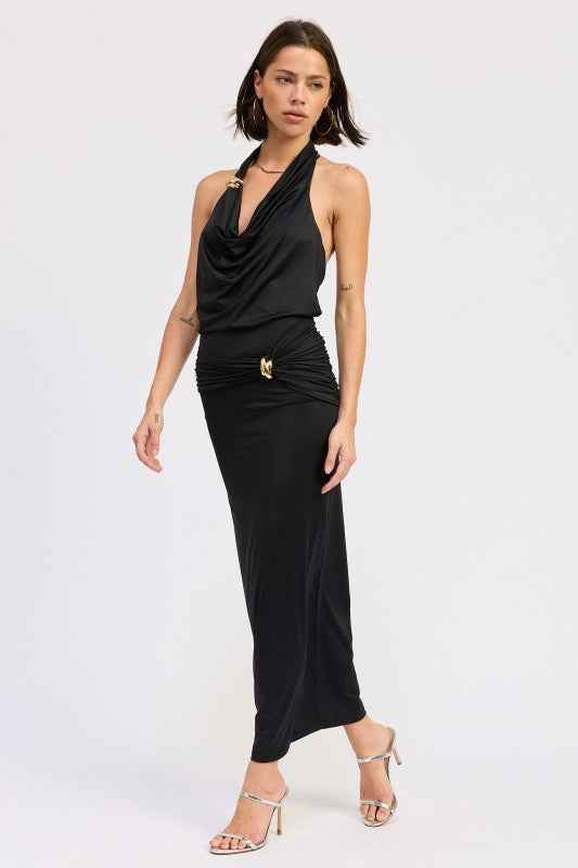 SLEEVELESS COWL NECK TOP WITH GOLD TRIM