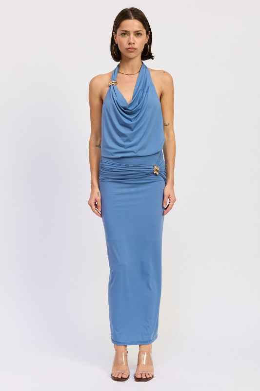 SLEEVELESS COWL NECK TOP WITH GOLD TRIM