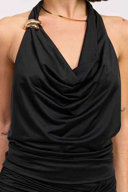 SLEEVELESS COWL NECK TOP WITH GOLD TRIM