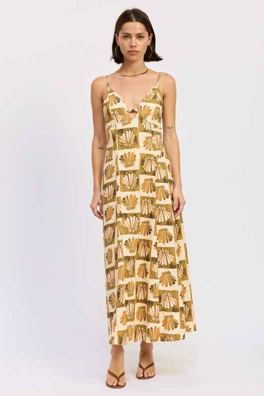 MAXI SHELL BEADED SLEEVELESS DRESS