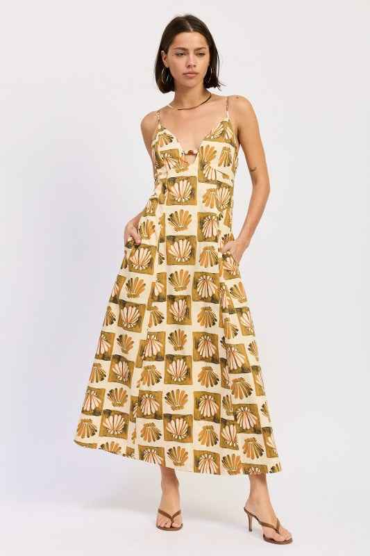 MAXI SHELL BEADED SLEEVELESS DRESS