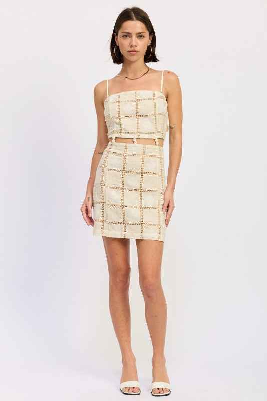 SQAURE NECK MINI CROCHET LACE BEADED DRESS