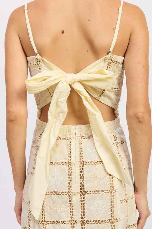 SQAURE NECK MINI CROCHET LACE BEADED DRESS