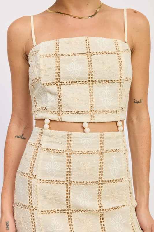 SQAURE NECK MINI CROCHET LACE BEADED DRESS