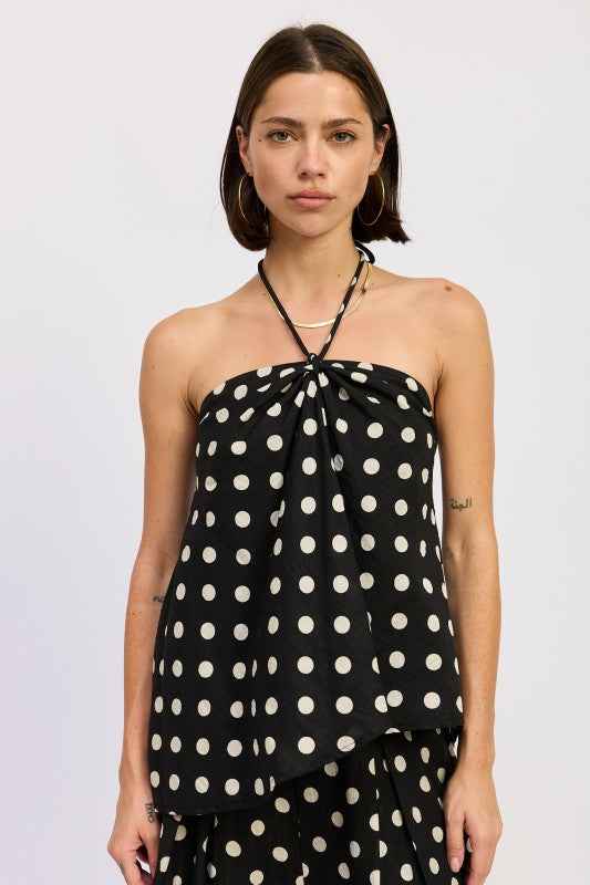 OPEN BACK POLKA DOT HALTER TOP
