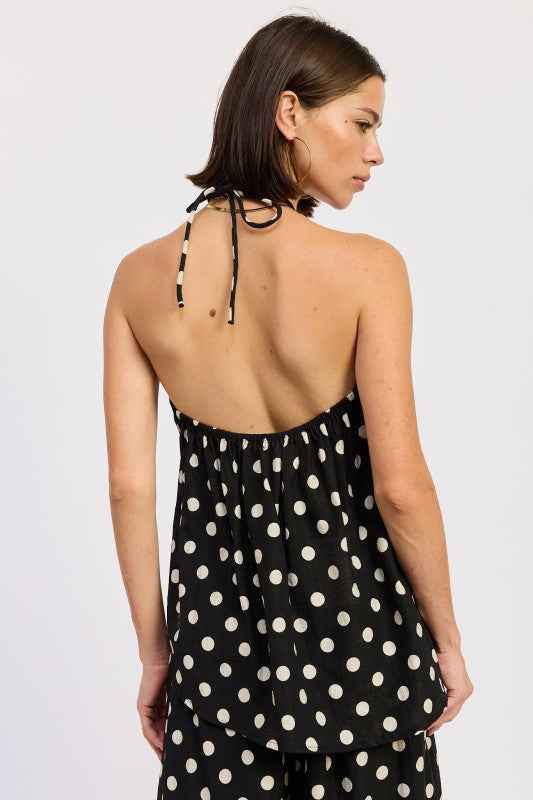 OPEN BACK POLKA DOT HALTER TOP