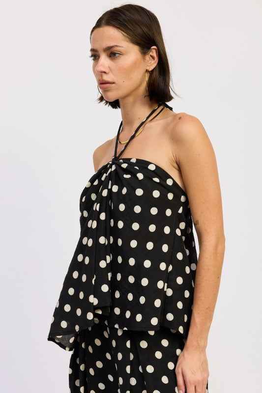 OPEN BACK POLKA DOT HALTER TOP