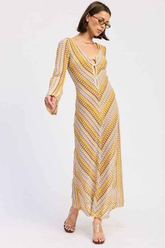 MAXI LONG SLEEVE CROCHET DRESS