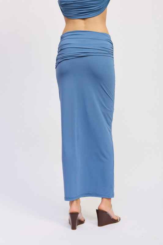 MAXI RUCHED KNITSKIRT WITH GOLD TRIM