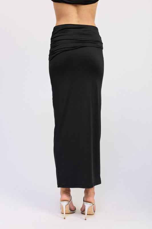 MAXI RUCHED KNITSKIRT WITH GOLD TRIM